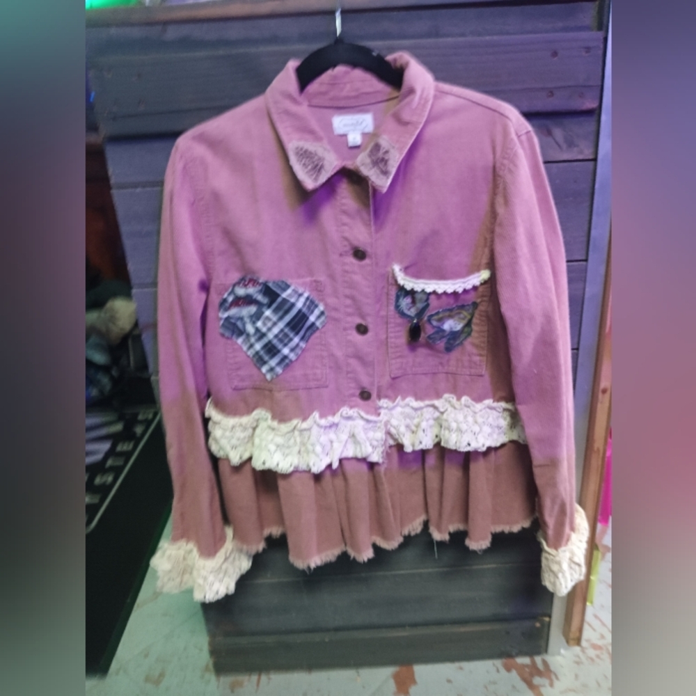 Upcycled Pink Medium Jacket with Lace Trim